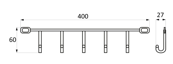 картинка Вешалка настенная на 5 крючков 400*60*40, хром AKS от магазина SEFI