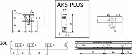 картинка Направляющая шариковая L-300 h=45 AKS PLUS нержавеющая сталь от магазина SEFI