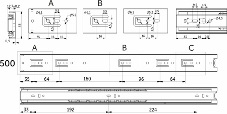 картинка Направляющая шариковая L-550 h=45 AKS PLUS от магазина SEFI