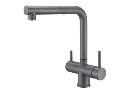 картинка Смеситель для кухни с выдвижной лейкой и подключением к фильтру, EMAR ЕС-7017, цвет Антрацит от магазина SEFI