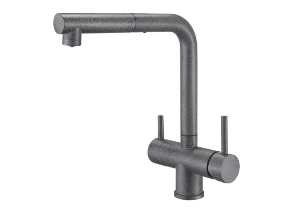 картинка Смеситель для кухни с выдвижной лейкой и подключением к фильтру, EMAR ЕС-7017, цвет Антрацит от магазина SEFI