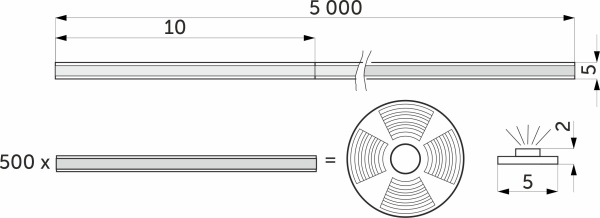 картинка Лента светодиодная COB - 12W/m, 12V, 5мм, 400 д/м, IP20, теплый белый (3000K), узкая - 5м, AKS от магазина SEFI