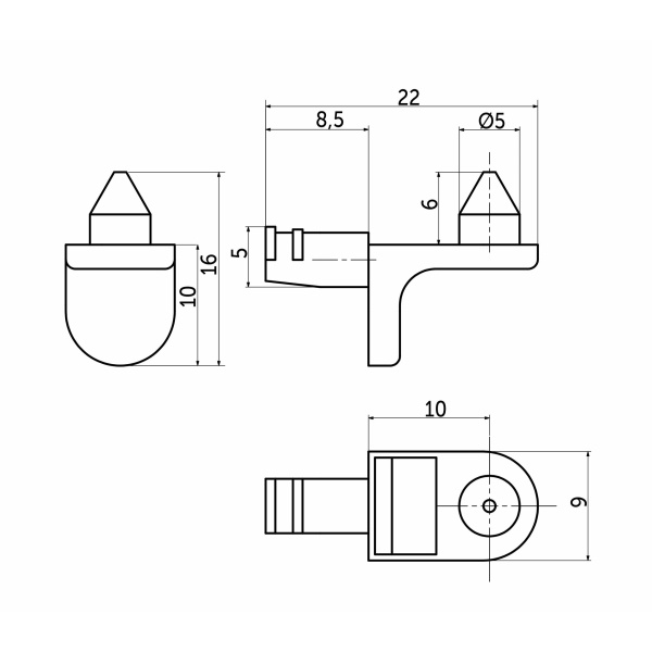 картинка Полкодержатель для корпусных полок мет. SEKURA 6 никель (1уп.=50шт) AKS от магазина SEFI