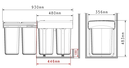 картинка Мусорное ведро MEGA 2х20 на распашной фасад 400 мм от магазина SEFI