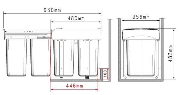 картинка Мусорное ведро MEGA 2х20 на распашной фасад 400 мм от магазина SEFI