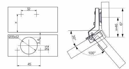 картинка Петля угловая 30° с пружиной 45мм h2 slide-on AKS от магазина SEFI