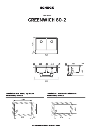 картинка Кухонная мойка подстольного монтажа SCHOCK GREENWICH 80-2U CRISTADUR серебристый камень от магазина SEFI