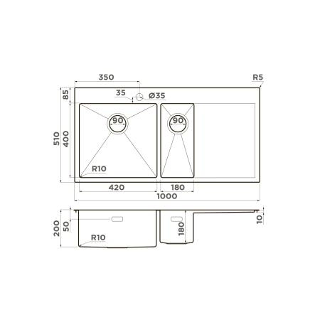 картинка Omoikiri Akisame 100-2-L-LG нерж. сталь/светлое золото от магазина SEFI