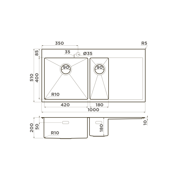 картинка Omoikiri Akisame 100-2-L-GM нерж. сталь/вороненая сталь от магазина SEFI