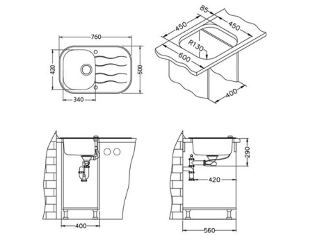 картинка Мойка WAVE 10 черный 620X5001X, в компл.с сиф. 1127251 от магазина SEFI