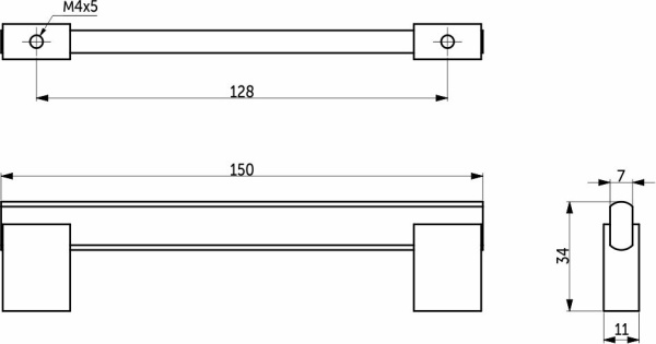 картинка Ручка меб. скоба алюм. MOONLIGHT 128/150 черный матовый+матовый хром, AKS от магазина SEFI
