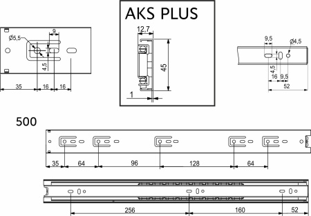 картинка Направляющая шариковая L-500 h=45 AKS PLUS нержавеющая сталь от магазина SEFI