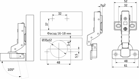 картинка Петля внутренняя с доводчиком 48мм h2 clip-on PRIME by AKS (саморезы, заглушки) (упак.-2шт.) магазин SEFI являющийся официальным дистрибьютором в России  картинка Петля внутренняя с доводчиком 48мм h2 clip-on PRIME by AKS (саморезы, заглушки) (упак.-2шт.) от магазина SEFI