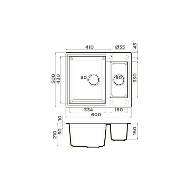 картинка Omoikiri Sakaime 60-2-DC Tetogranit/темный шоколад от магазина SEFI