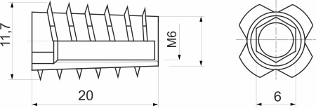 картинка Гайка Rampa М6*11.7*20 с шестигран. углублением и конич. внешн. резьбой (уп/1тыс.шт), AKS от магазина SEFI
