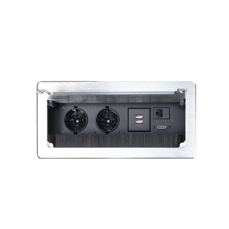 картинка Выдвижной удлинитель Atlas USB, 2 розетки, 2xUSB, HDMI, LAN, шлиф. сталь, AKS от магазина SEFI