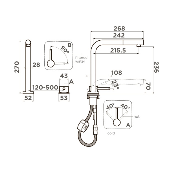 картинка Смеситель Omoikiri Nara 2 Plus-S-BN латунь/нержавеющая сталь от магазина SEFI