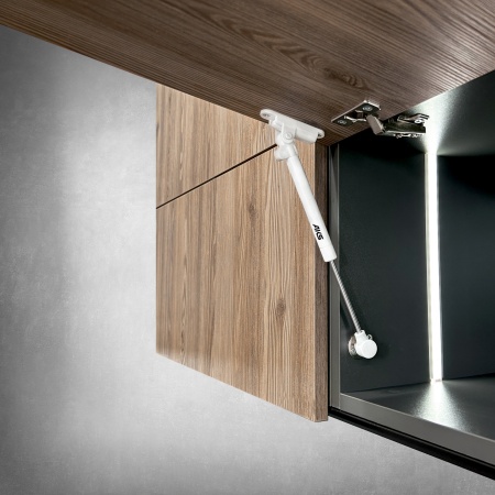 картинка Подъемник газовый верхний 100N с доводчиком и фиксацией в положении белый AKS от магазина SEFI