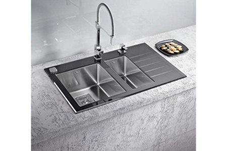 картинка Мойка Alveus CRYSTALIx 20 BLACK 860x540 1+1/2 левая, с сифоном 1127260, кол. 1119835, доз.1129080 от магазина SEFI