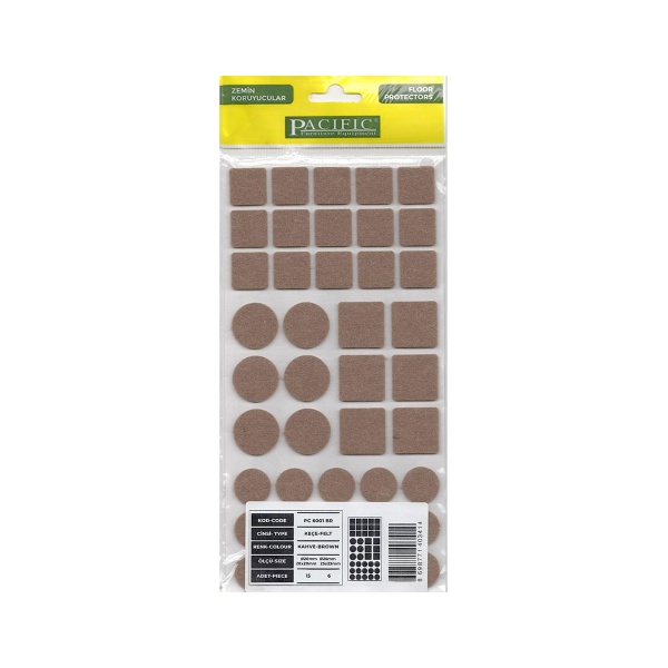 картинка Подкладка самоприлипающая фетровая микс (d20, 20 х 20 - 15 штук d25, 25 х 25 - 6 штук) коричневая Pacific PC 6001 BR от магазина SEFI