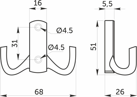 картинка Крючок меб. двухрожковый мет. WP13 черный AKS от магазина SEFI