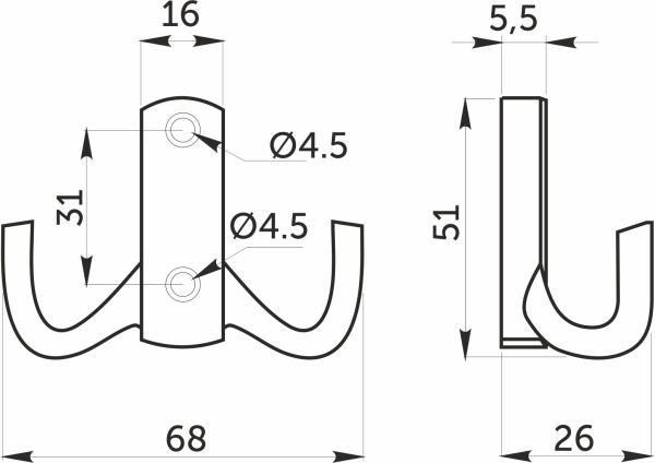 картинка Крючок меб. двухрожковый мет. WP13 черный AKS от магазина SEFI