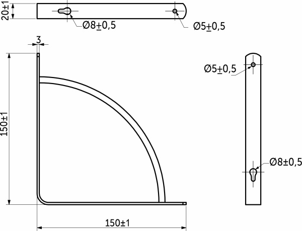 картинка Полкодержатель мет. ORBIT 150*150*20*3, белый AKS от магазина SEFI