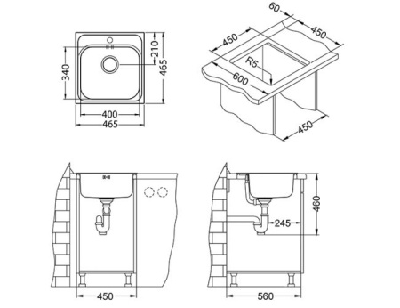 картинка Мойка BASIC 140 SAT-90 465 X 465 в комплекте с сифоном 1130550, от магазина SEFI