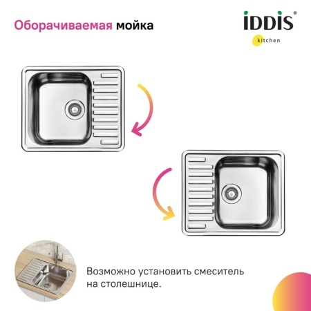 картинка Мойка с сифоном арт. S11UPS0i84, нерж. сталь, полир., 585*485, Strit S, IDDIS, STR58PDi77S от магазина SEFI