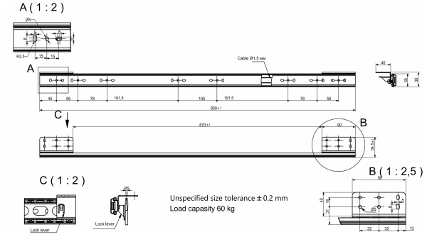 картинка Механизм для раздвижных столов внутренний синхронный со стопором L-850 мм AKS от магазина SEFI