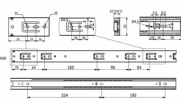 картинка Направляющая шариковая L-500 h=35 GRIDLI A от магазина SEFI