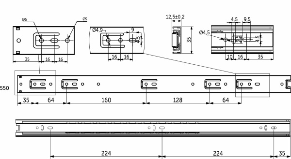 картинка Направляющая шариковая L-550 h=35 GRIDLI A от магазина SEFI