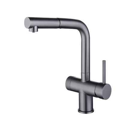 картинка Смеситель для кухонной мойки, с выдвижной лейкой и подключением фильтрованной воды EMAR EC-7026, цвет Дарк от магазина SEFI
