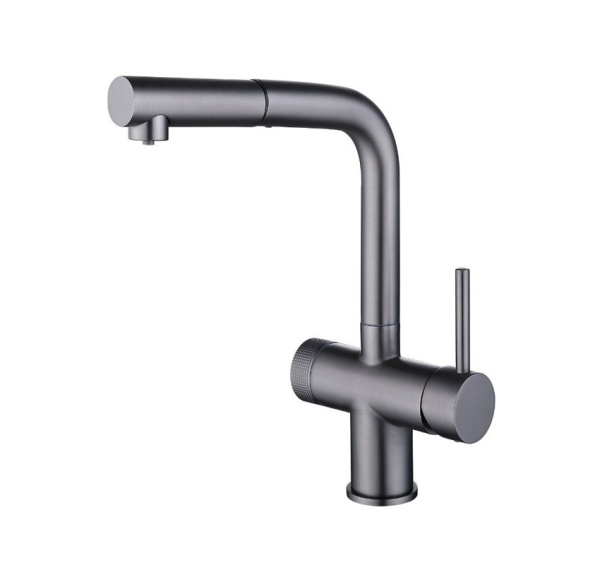 картинка Смеситель для кухонной мойки, с выдвижной лейкой и подключением фильтрованной воды EMAR EC-7026, цвет Дарк от магазина SEFI