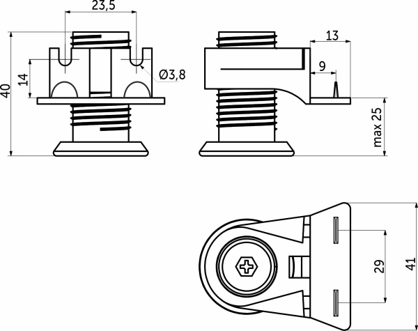 картинка Опора меб. мет. INTEGRATO G h25 с регул., врезная цинк+черный AKS от магазина SEFI