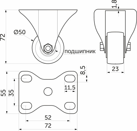 картинка Ролик меб. DIAMOND d50 h72 прямоходящий, черный AKS от магазина SEFI