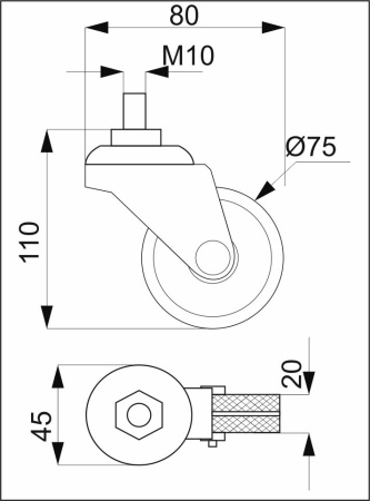 картинка Колесо одинарное d75мм трубы d25 (512В) М10, черный AKS от магазина SEFI