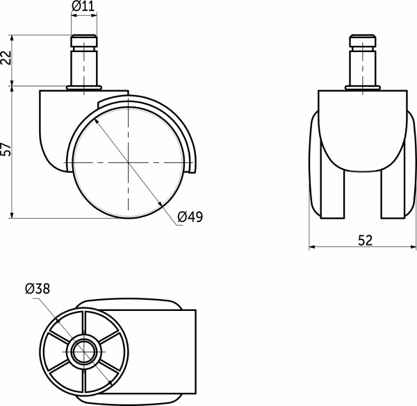 картинка Колесо меб. пласт. FURNI d50 со штоком с резин. ободом, черный/серый AKS от магазина SEFI