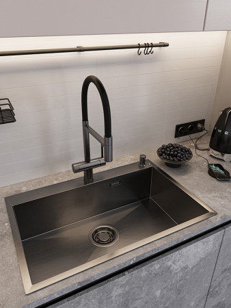 картинка Мойка EMAR 125A, покрытие PVD, цвет Чёрный - с дозатором в комплекте от магазина SEFI