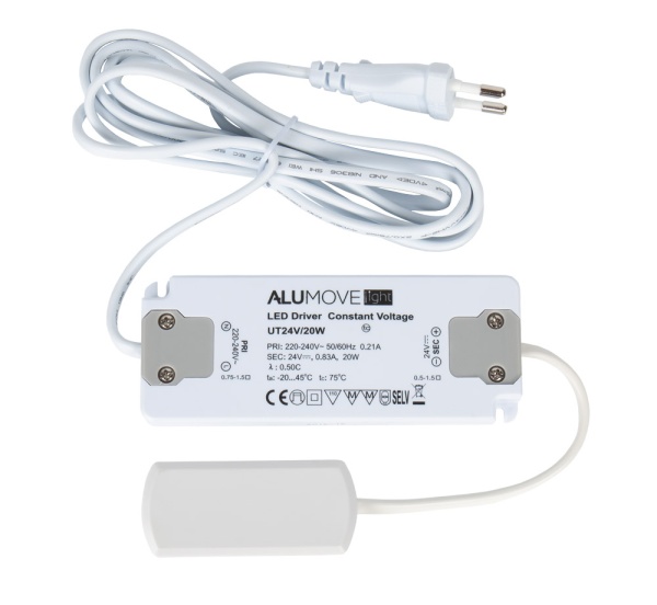 картинка Трансформатор Alumove Light UT24V/20W, с распред.коробкой на 12 разъемов MiniPlug, кабель 2м магазин SEFI являющийся официальным дистрибьютором в России  картинка Трансформатор Alumove Light UT24V/20W, с распред.коробкой на 12 разъемов MiniPlug, кабель 2м от магазина SEFI