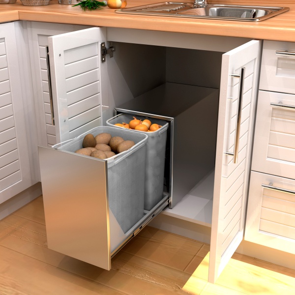 картинка Мусорное ведро ECOBOX INOX на распашной фасад от 300 мм магазин SEFI являющийся официальным дистрибьютором в России  картинка Мусорное ведро ECOBOX INOX на распашной фасад от 300 мм от магазина SEFI