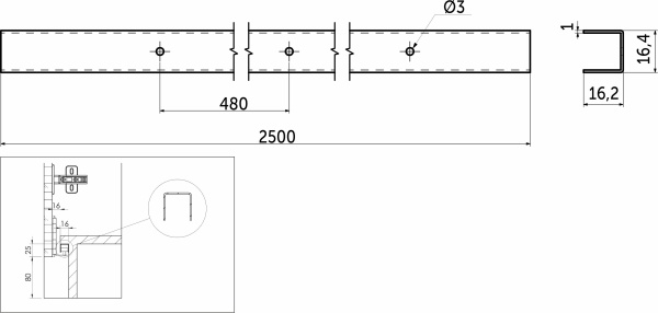 картинка Профиль алюминиевый SLIDE направляющая нижн. L-2500 мм LAGUNA от магазина SEFI