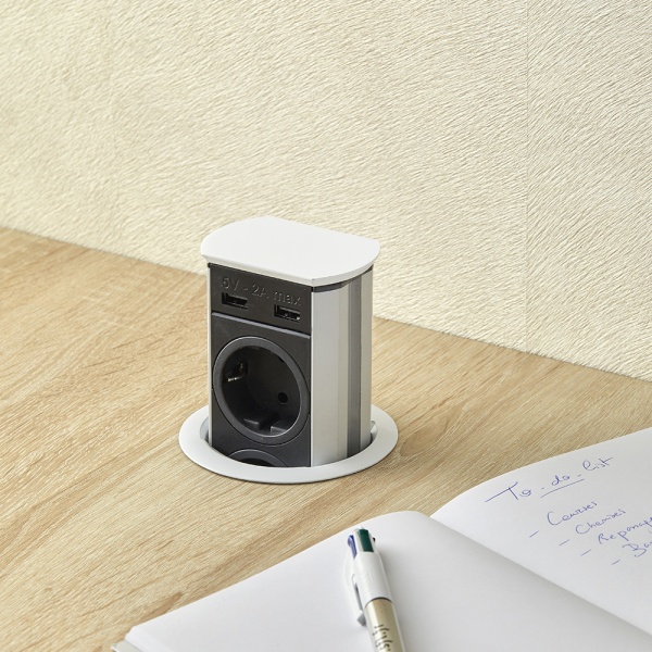 картинка Выдвижной блок: 3 электрические розетки + 2 USB-зарядки Type A SFL Brick, белый (A9505) от магазина SEFI