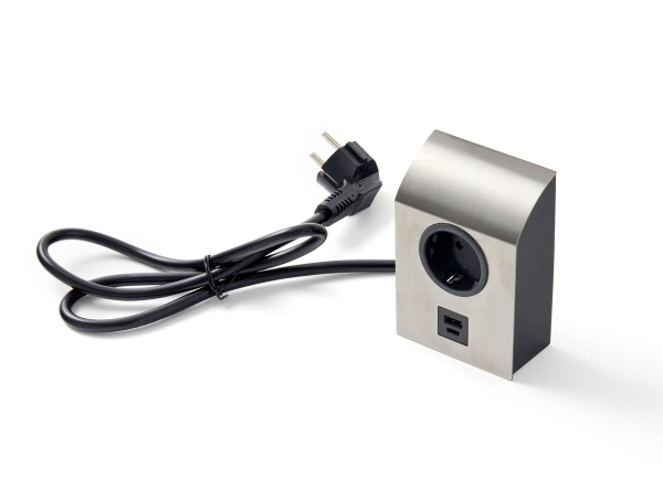 картинка Накладная розетка: 1 розетка 220B Schuko + USB-зарядка Type A + USB-зарядка Type C SFL Born, хром (SCA9605) от магазина SEFI