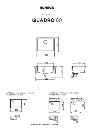 картинка Кухонная мойка SCHOCK QUADRO 60 CRISTALITE оникс от магазина SEFI