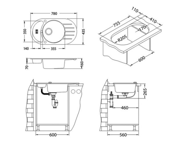 картинка Мойка ALVEUS NIAGARA 40 GRANITAL CARBON-G91 780x435x160;1x с сифоном 1105297, от магазина SEFI