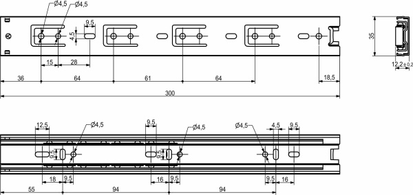 картинка Направляющая шариковая L-300 h=35 GRIDLI B магазин SEFI являющийся официальным дистрибьютором в России  картинка Направляющая шариковая L-300 h=35 GRIDLI B от магазина SEFI