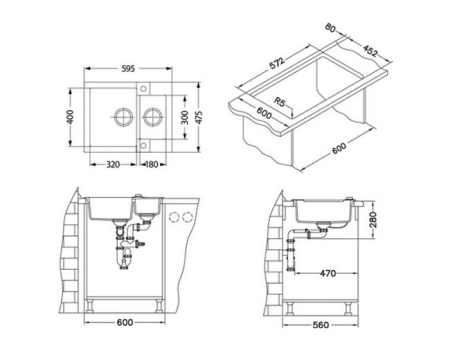картинка Мойка ROCK 80 GRANITAL BEIGE-G55 595x475x160;1+1/2 с сифоном 1105299, от магазина SEFI