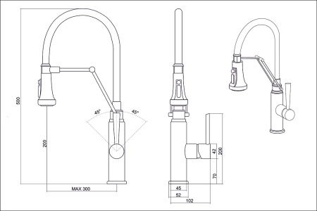 картинка Смеситель для кухни с гибким изливом и 4 режимами струи, EMAR 7012, цвет сатин от магазина SEFI