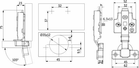 картинка Петля накладная с доводчиком 45мм h0 clip-on AKS PRIME 3D (еврошурупы, заглушки) от магазина SEFI